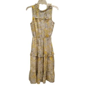 Monteau Yellow and Gray Floral Midi Dress Chic Cottage Chic Boho